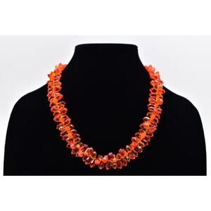 Made in West Germany Vintage Necklace Orange Lucite Crystal Beaded Signed BinBD